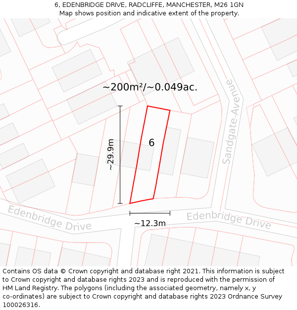 6, EDENBRIDGE DRIVE, RADCLIFFE, MANCHESTER, M26 1GN: Plot and title map