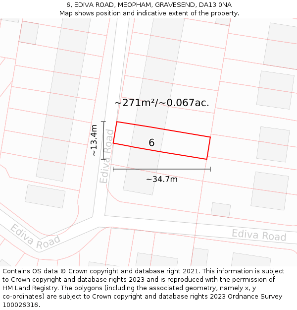 6, EDIVA ROAD, MEOPHAM, GRAVESEND, DA13 0NA: Plot and title map