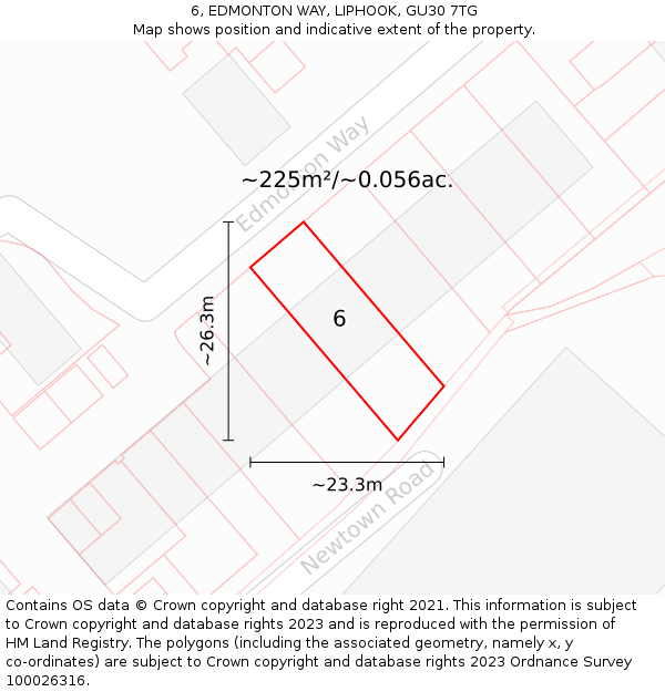 6, EDMONTON WAY, LIPHOOK, GU30 7TG: Plot and title map