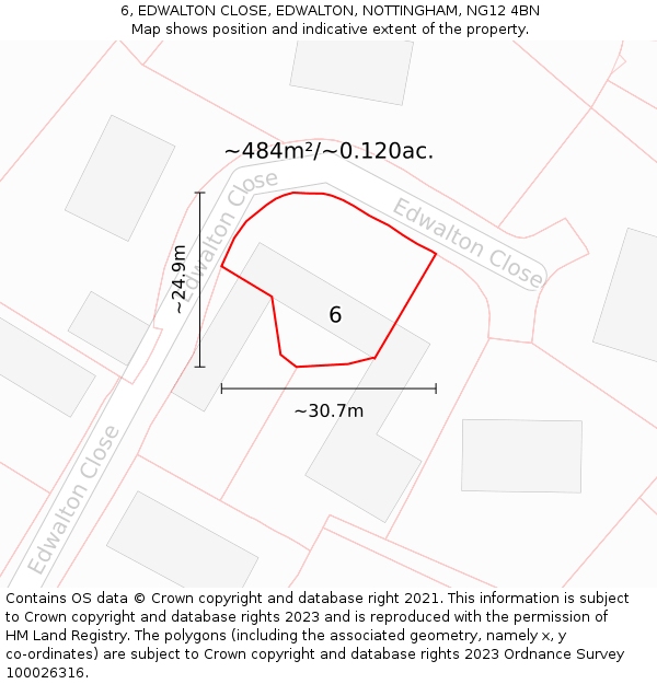 6, EDWALTON CLOSE, EDWALTON, NOTTINGHAM, NG12 4BN: Plot and title map