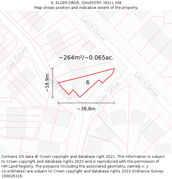 6, ELDER DRIVE, DAVENTRY, NN11 0XE: Plot and title map