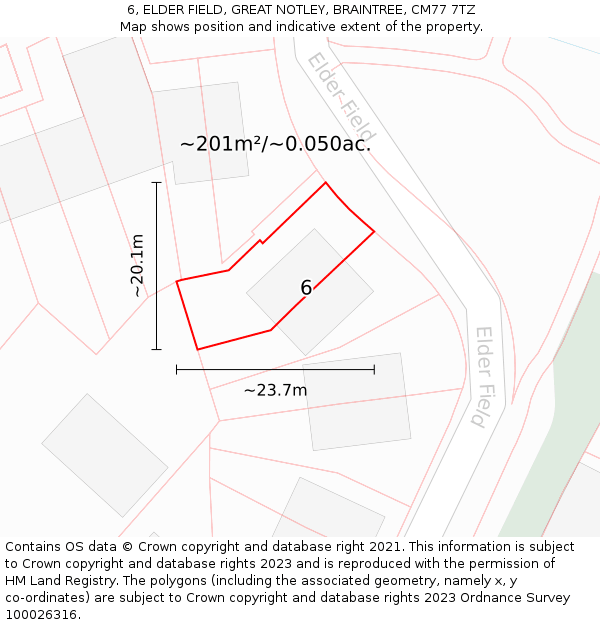 6, ELDER FIELD, GREAT NOTLEY, BRAINTREE, CM77 7TZ: Plot and title map