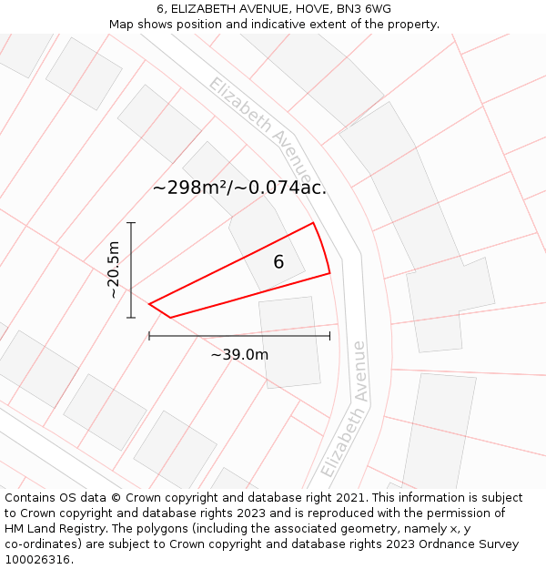 6, ELIZABETH AVENUE, HOVE, BN3 6WG: Plot and title map