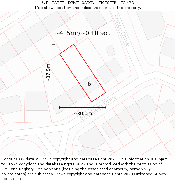 6, ELIZABETH DRIVE, OADBY, LEICESTER, LE2 4RD: Plot and title map