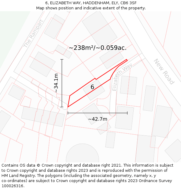 6, ELIZABETH WAY, HADDENHAM, ELY, CB6 3SF: Plot and title map