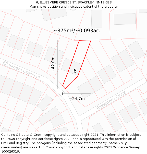 6, ELLESMERE CRESCENT, BRACKLEY, NN13 6BS: Plot and title map