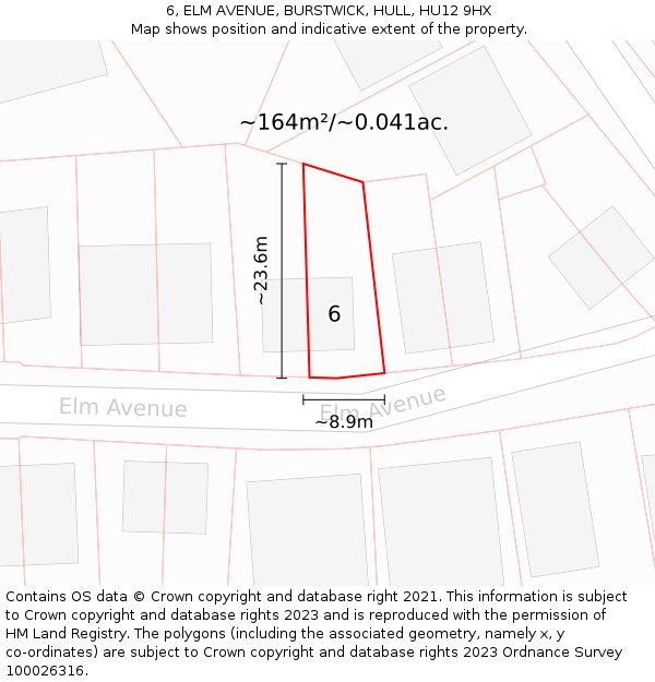 6, ELM AVENUE, BURSTWICK, HULL, HU12 9HX: Plot and title map