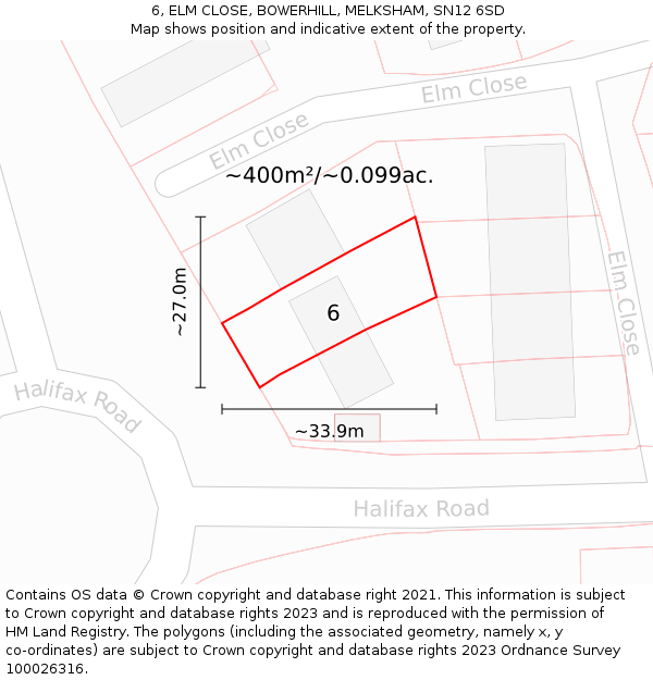 6, ELM CLOSE, BOWERHILL, MELKSHAM, SN12 6SD: Plot and title map
