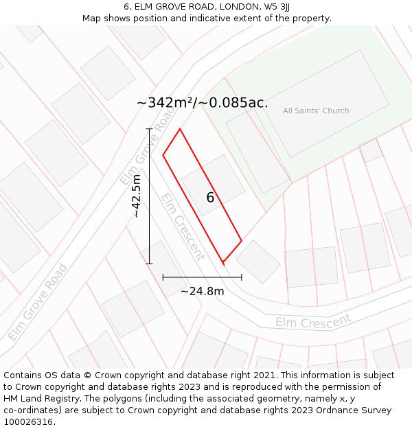 6, ELM GROVE ROAD, LONDON, W5 3JJ: Plot and title map