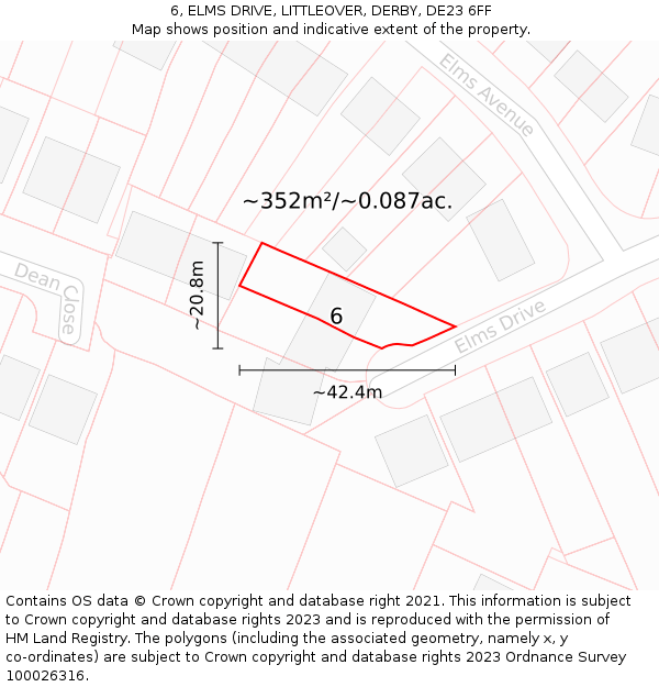 6, ELMS DRIVE, LITTLEOVER, DERBY, DE23 6FF: Plot and title map