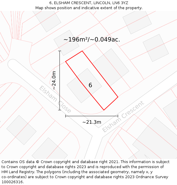 6, ELSHAM CRESCENT, LINCOLN, LN6 3YZ: Plot and title map