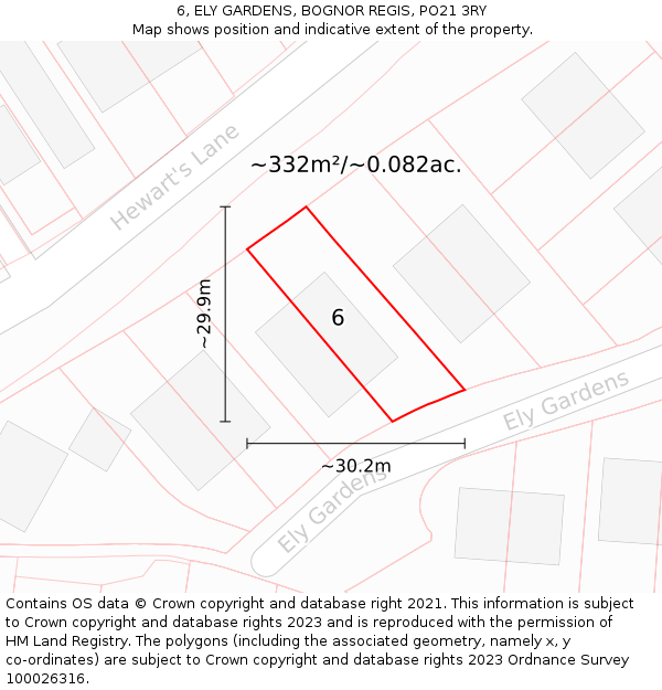 6, ELY GARDENS, BOGNOR REGIS, PO21 3RY: Plot and title map