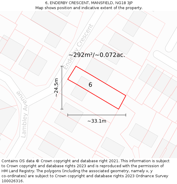 6, ENDERBY CRESCENT, MANSFIELD, NG18 3JP: Plot and title map