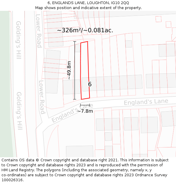 6, ENGLANDS LANE, LOUGHTON, IG10 2QQ: Plot and title map