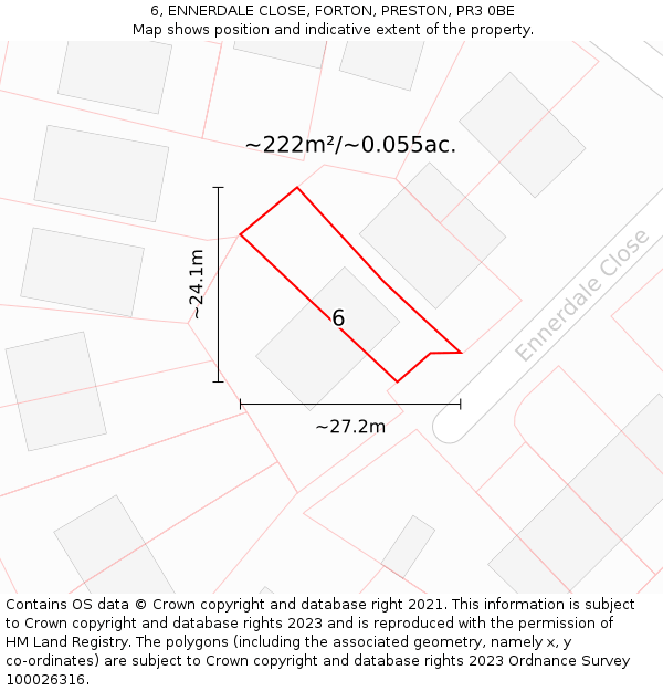 6, ENNERDALE CLOSE, FORTON, PRESTON, PR3 0BE: Plot and title map