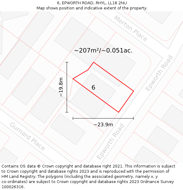 6, EPWORTH ROAD, RHYL, LL18 2NU: Plot and title map