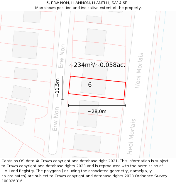 6, ERW NON, LLANNON, LLANELLI, SA14 6BH: Plot and title map