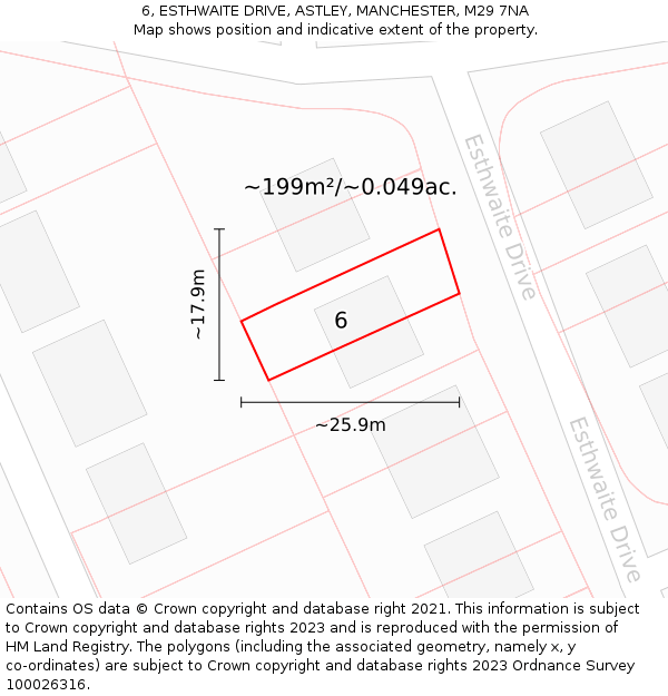 6, ESTHWAITE DRIVE, ASTLEY, MANCHESTER, M29 7NA: Plot and title map