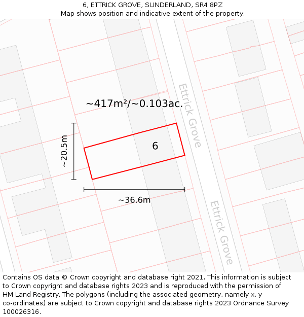 6, ETTRICK GROVE, SUNDERLAND, SR4 8PZ: Plot and title map