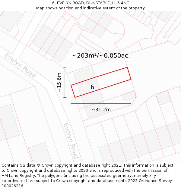 6, EVELYN ROAD, DUNSTABLE, LU5 4NG: Plot and title map