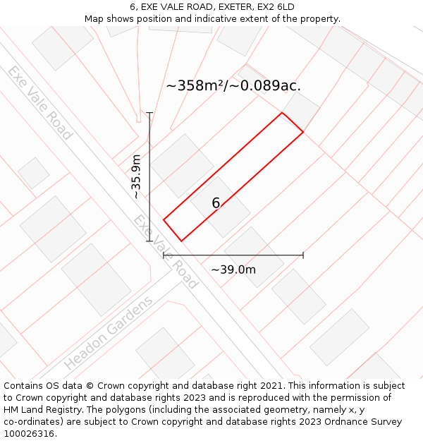 6, EXE VALE ROAD, EXETER, EX2 6LD: Plot and title map