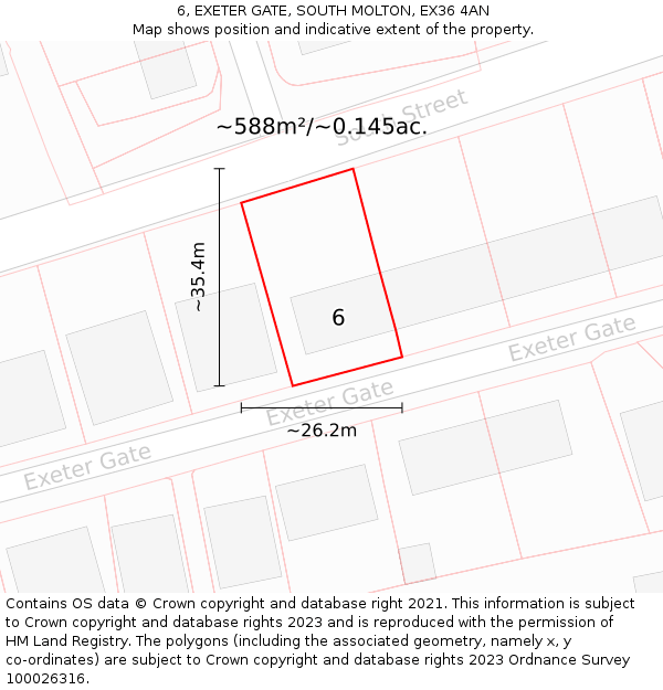 6, EXETER GATE, SOUTH MOLTON, EX36 4AN: Plot and title map