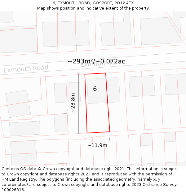 6, EXMOUTH ROAD, GOSPORT, PO12 4EX: Plot and title map