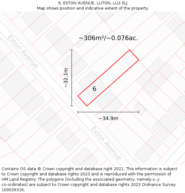 6, EXTON AVENUE, LUTON, LU2 0LJ: Plot and title map