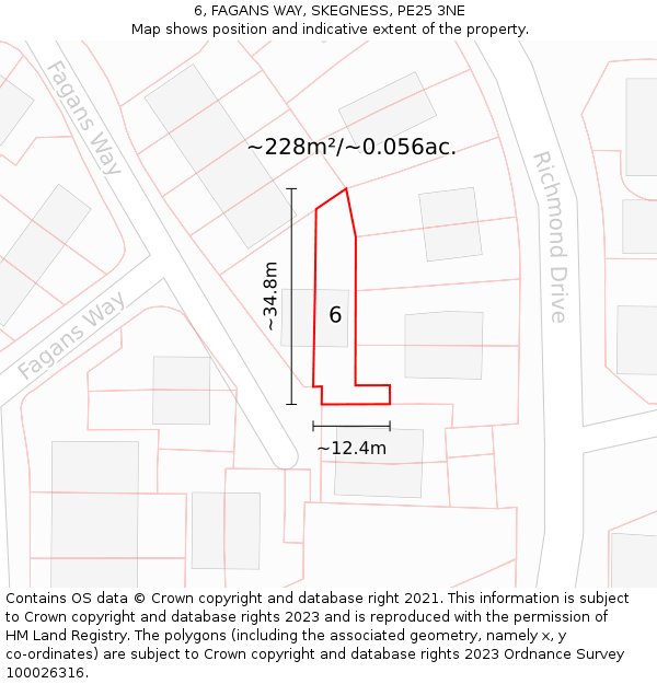 6, FAGANS WAY, SKEGNESS, PE25 3NE: Plot and title map