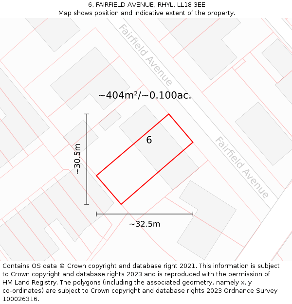 6, FAIRFIELD AVENUE, RHYL, LL18 3EE: Plot and title map