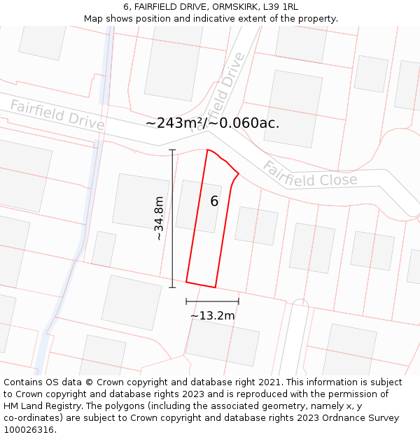 6, FAIRFIELD DRIVE, ORMSKIRK, L39 1RL: Plot and title map