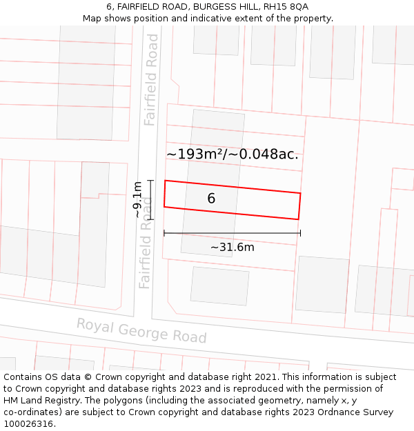 6, FAIRFIELD ROAD, BURGESS HILL, RH15 8QA: Plot and title map