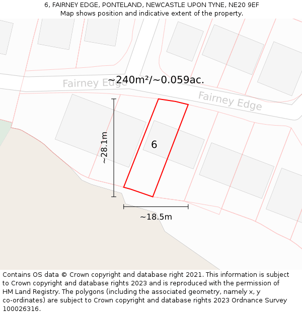 6, FAIRNEY EDGE, PONTELAND, NEWCASTLE UPON TYNE, NE20 9EF: Plot and title map