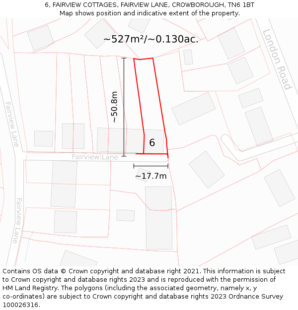 6, FAIRVIEW COTTAGES, FAIRVIEW LANE, CROWBOROUGH, TN6 1BT: Plot and title map