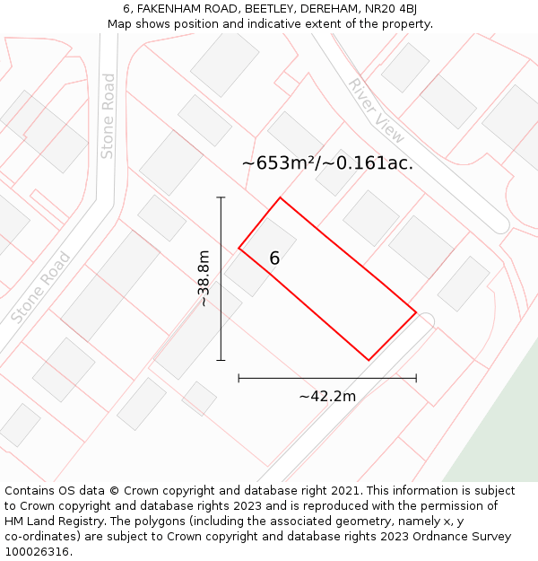 6, FAKENHAM ROAD, BEETLEY, DEREHAM, NR20 4BJ: Plot and title map