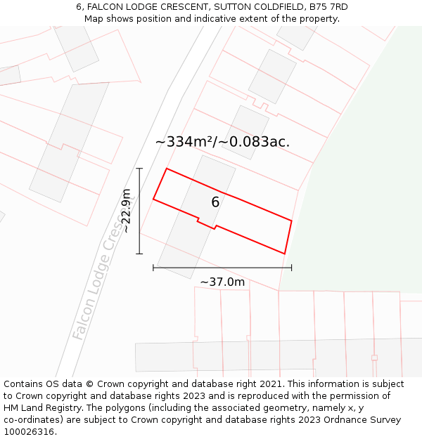 6, FALCON LODGE CRESCENT, SUTTON COLDFIELD, B75 7RD: Plot and title map