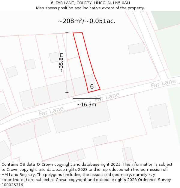 6, FAR LANE, COLEBY, LINCOLN, LN5 0AH: Plot and title map