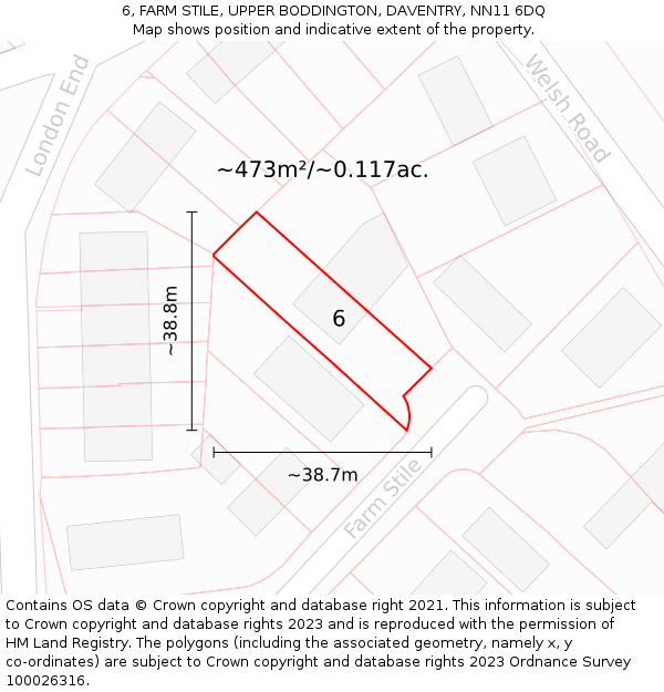 6, FARM STILE, UPPER BODDINGTON, DAVENTRY, NN11 6DQ: Plot and title map