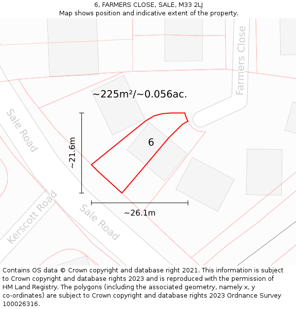 6, FARMERS CLOSE, SALE, M33 2LJ: Plot and title map