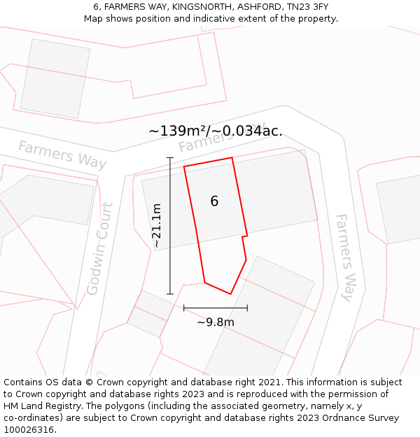 6, FARMERS WAY, KINGSNORTH, ASHFORD, TN23 3FY: Plot and title map