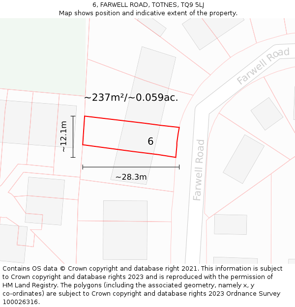 6, FARWELL ROAD, TOTNES, TQ9 5LJ: Plot and title map