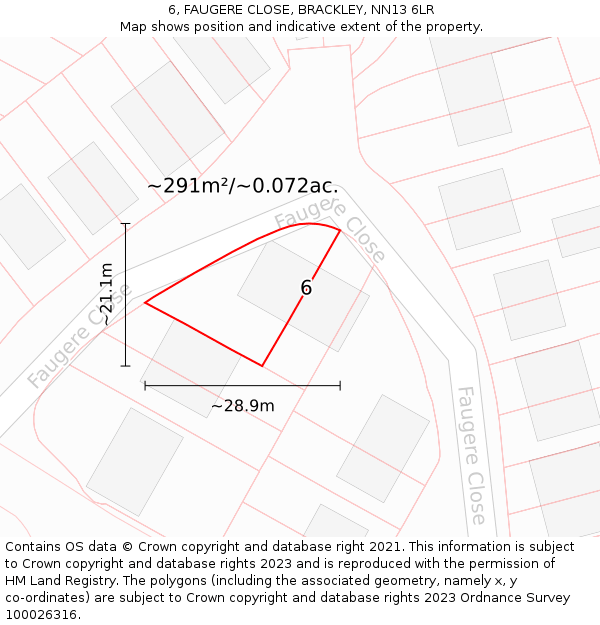 6, FAUGERE CLOSE, BRACKLEY, NN13 6LR: Plot and title map