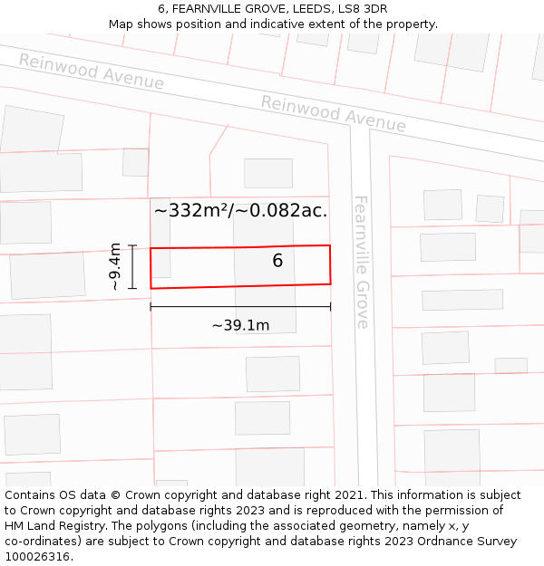 6, FEARNVILLE GROVE, LEEDS, LS8 3DR: Plot and title map