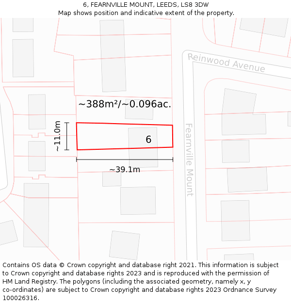 6, FEARNVILLE MOUNT, LEEDS, LS8 3DW: Plot and title map