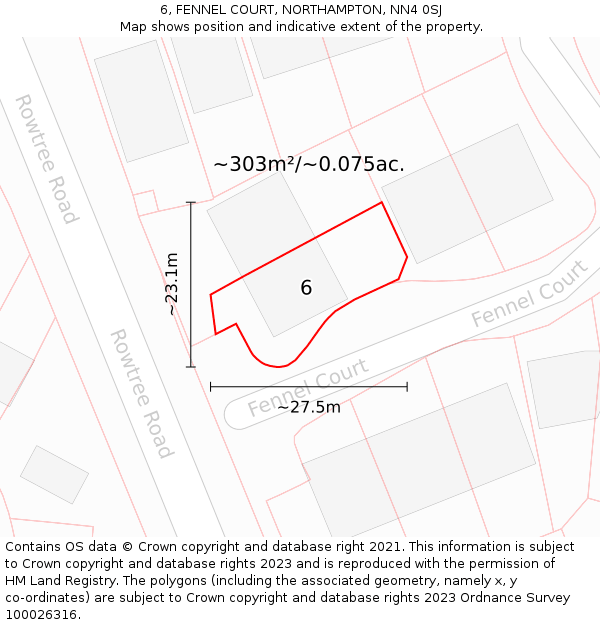 6, FENNEL COURT, NORTHAMPTON, NN4 0SJ: Plot and title map