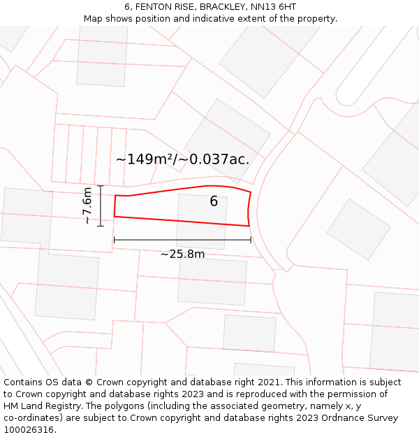 6, FENTON RISE, BRACKLEY, NN13 6HT: Plot and title map