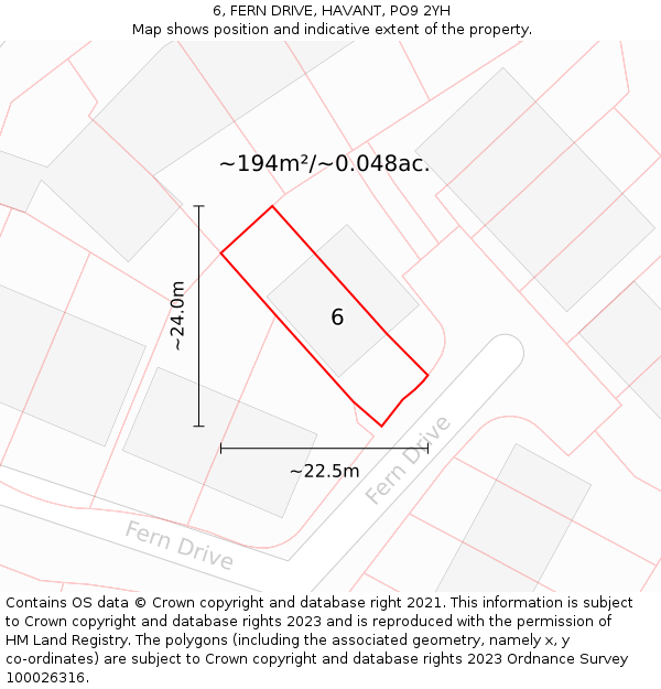 6, FERN DRIVE, HAVANT, PO9 2YH: Plot and title map