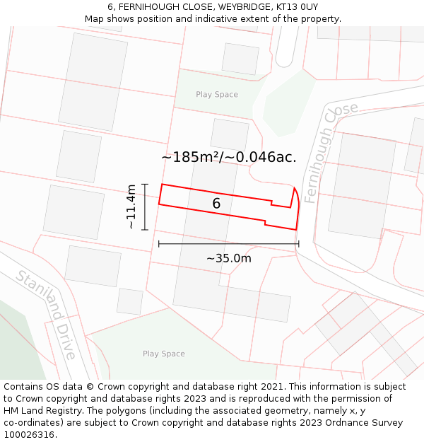 6, FERNIHOUGH CLOSE, WEYBRIDGE, KT13 0UY: Plot and title map