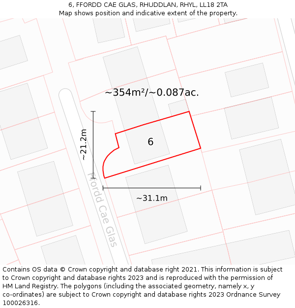 6, FFORDD CAE GLAS, RHUDDLAN, RHYL, LL18 2TA: Plot and title map