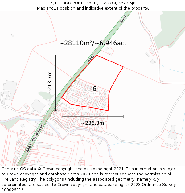 6, FFORDD PORTHBACH, LLANON, SY23 5JB: Plot and title map